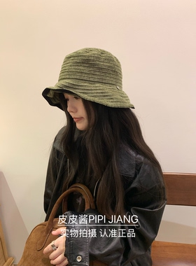旷野灯芯绒条纹渔夫帽女秋冬
