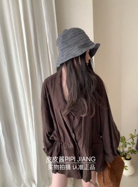 小众日系复古麂皮条纹渔夫帽女
