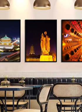 陕西西安面馆饭店挂画羊肉泡馍长安不夜城壁画饺子馆餐饮装饰画