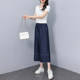 Denim ສີ retro soft denim pants ຂາກ້ວາງສໍາລັບແມ່ຍິງ summer ບາງ