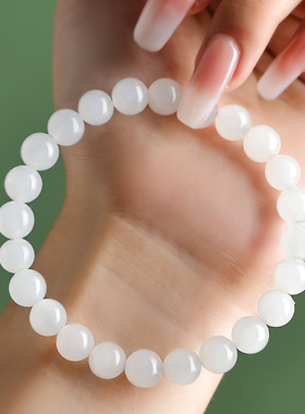 和田玉新料手串手链女款透闪石白玉手串女士玉石散珠子
