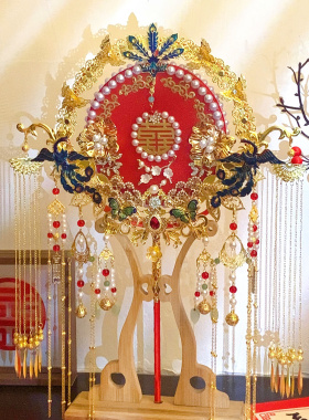 香槟色团扇新娘结婚礼物金色喜扇材料包diy秀禾成品手工制作汉服