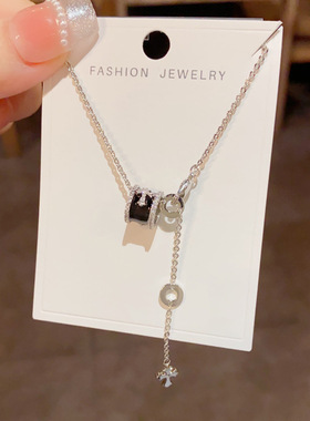 复古金属银色蛮腰镶钻锆石十字架项链轻奢高端小众级设计感锁骨颈