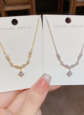 欧美镶钻锆石深V超闪项链轻奢高端小众级设计感精致气质百搭颈链