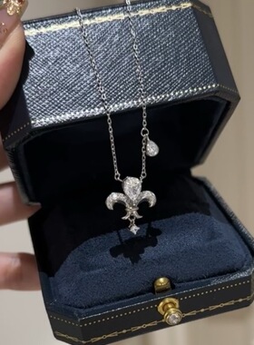 法式复古镶钻锆石vintager水滴鸢尾花项链轻奢高端小众级感锁骨颈