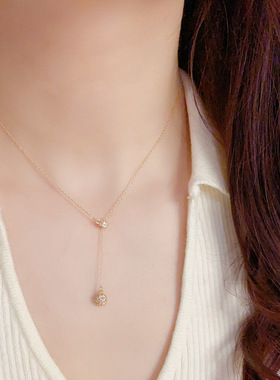 欧美复古镶钻球锆石抽拉式流苏项链轻奢高端小众级设计感锁骨颈链