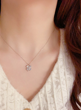 欧美复古镶钻锆石四叶草花朵项链轻奢高端小众级设计感精致锁骨颈