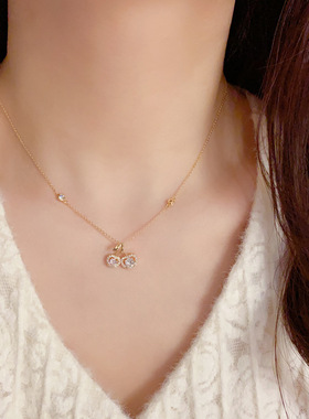 欧美镶钻锆石樱桃项链轻奢高端小众级设计感个性百搭气质锁骨颈链