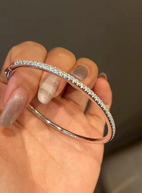 半圈镶排钻光面手镯镀18K金ins精致百搭简约轻奢高端小众级感潮闪