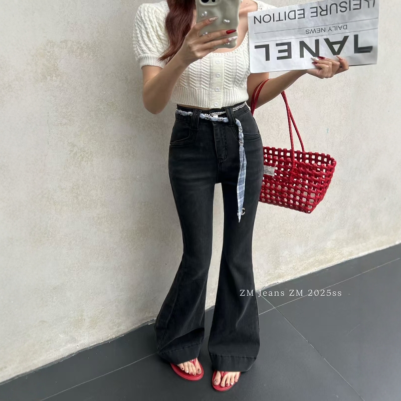 ZM正品高腰链条腰带喇叭牛仔裤女欧洲站2025春夏新款时尚水洗长裤 - 图2