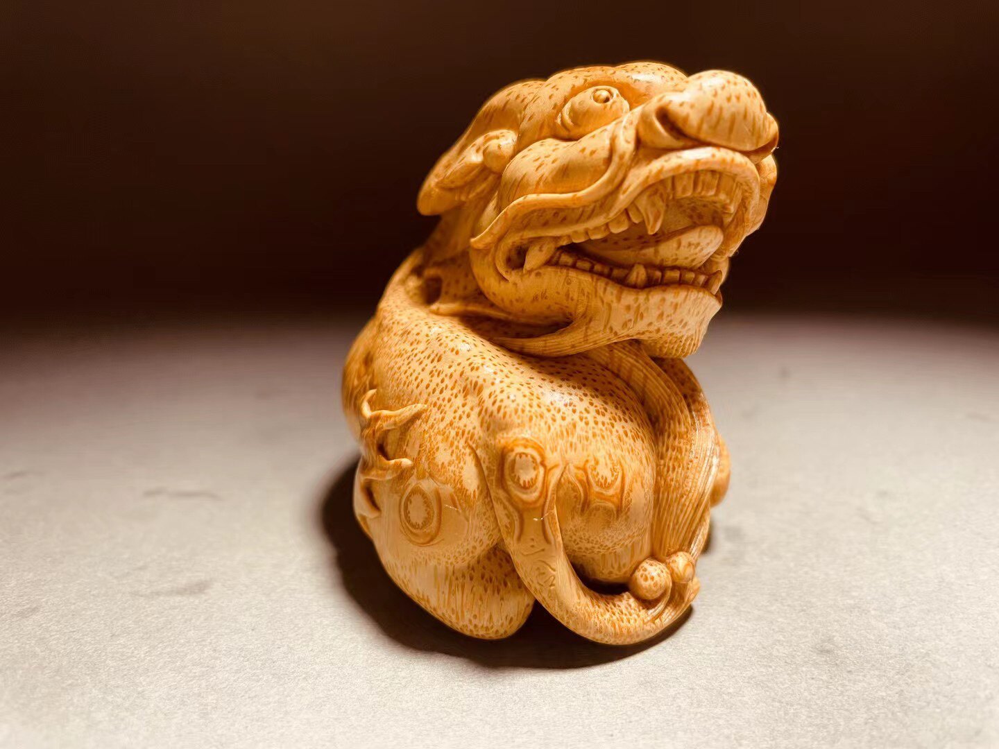名家精品竹根雕纯手工瑞兽麒麟手把件 文玩雅玩