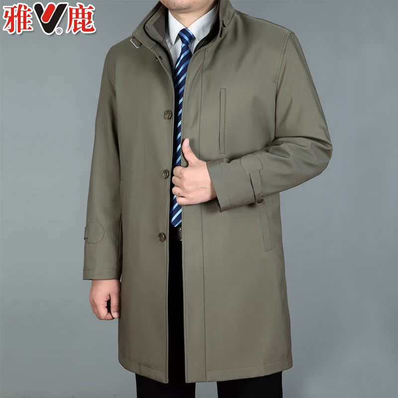 雅鹿中老年风衣男秋冬装羊毛风衣男中长款外套爸爸装内胆加厚风衣 雅鹿中老年风衣男秋冬装羊毛风衣男中长款外套爸爸装内胆加厚风衣