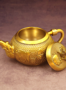 黄铜五牛壶转转茶壶摆件家居办公室浮雕桌面装饰工艺品礼品可