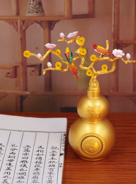 彩绘桃花葫芦转转时来运转装饰品家居发财树招财喜鹊工艺品摆件