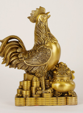 黄铜金鸡聚财摆件铜公鸡十二生肖鸡大吉大利家居店铺开业工艺品