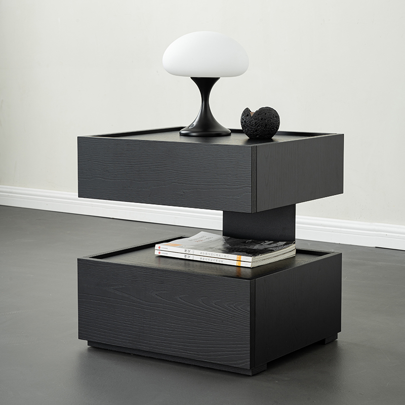 意式极简悬浮式带灯一体床头柜现代简约轻奢卧室收纳柜高级床边柜 - 图0