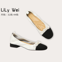 2023 New LilyWei commute 100 hitch a little fragrant wind womens shoes temperament Pearl shallow mouth single shoe big code 41-43