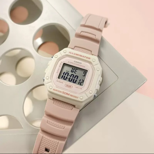 Casio watch female CASIO W-218HC-4A2 light pink sports student waterproof small square electronic watch