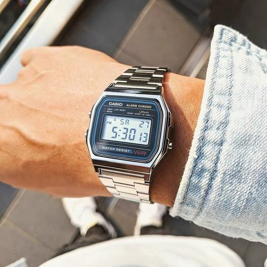 Casio Casio watch men's retro small square silver watch student female quartz electronic A158W A159W