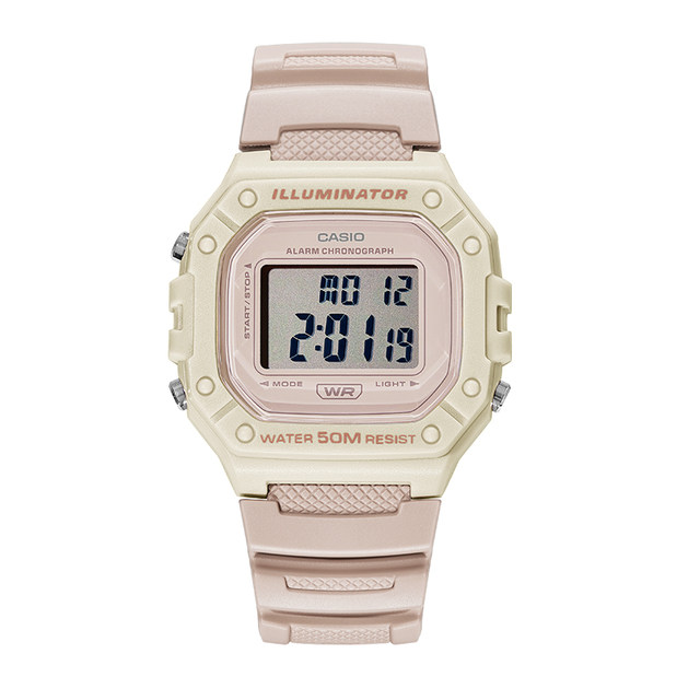 Casio watch female CASIO W-218HC-4A2 light pink sports student waterproof small square electronic watch