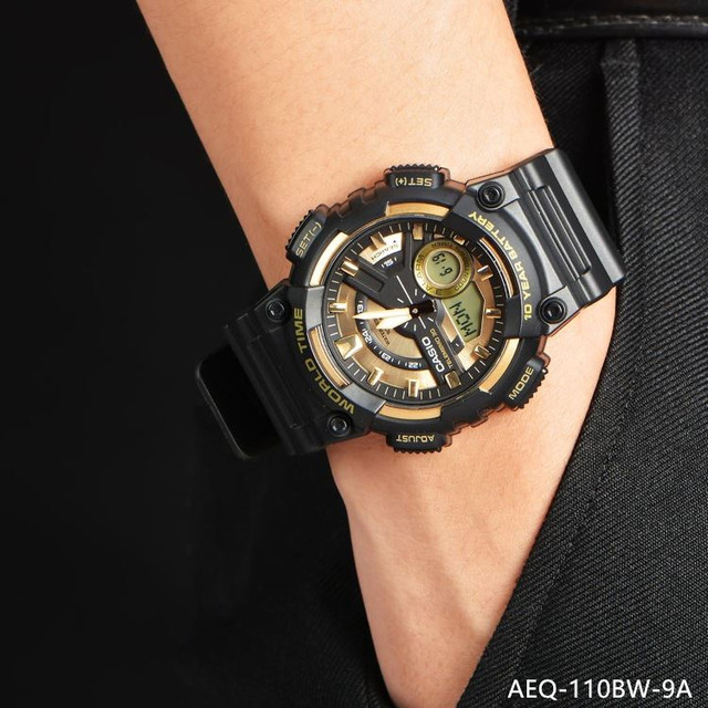 CASIO Casio watch men's student sports waterproof black gold electronic watch AEQ-110BW-9A