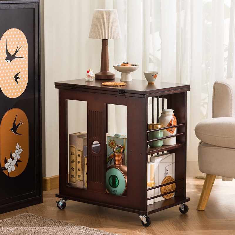 2025新款可移动式茶几小户型折叠客厅家用中古风实木边几沙发边柜,淘宝优惠券,粉丝福利购,淘宝优惠卷