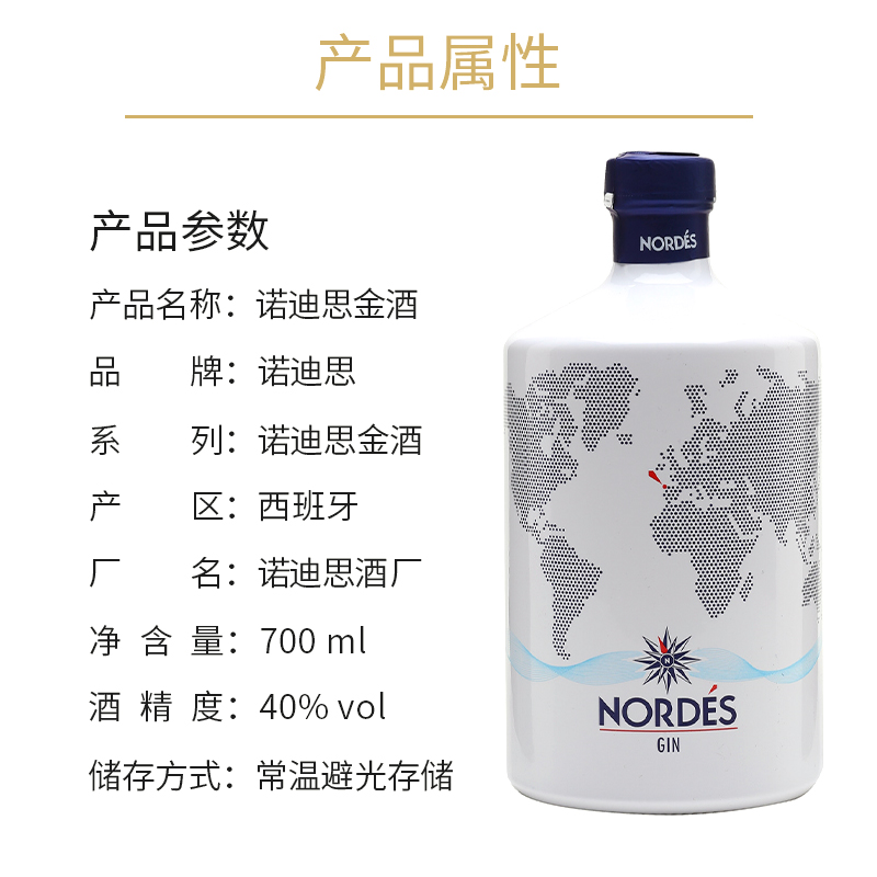 诺迪思 Nordes 嘉利西班牙大西洋金酒700ml杜松子酒琴酒gin酒正品 - 图1