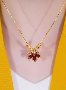 网红钛钢女枫叶设计项链