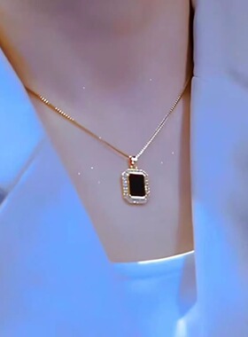 钛钢女钛钢黑方牌设计项链女