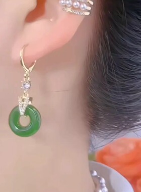 新中式绿色平安扣耳环女小众耳坠