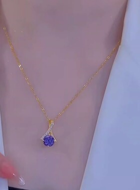 钛钢女浪漫紫色交织项链女