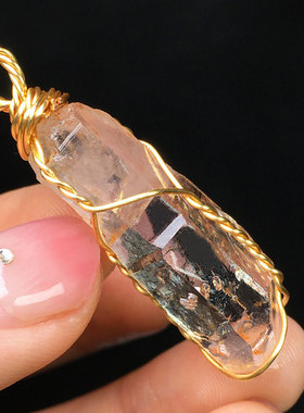 天然红泥水晶权杖吊坠摆件装饰品