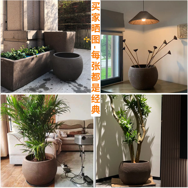Stone pottery flower pot retro handmade unglazed plain fish pot