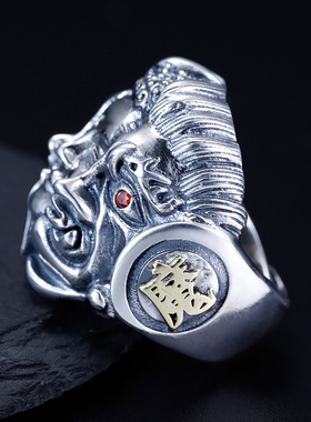 GDE男士纯银做旧佛魔戒指