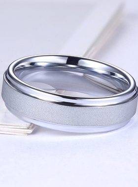 日韩钨金磨砂学生关节刻字戒指男