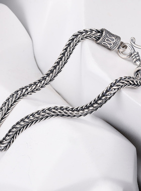 GDE男士纯银做旧复古龙骨手链