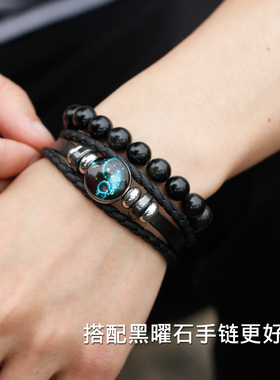 手链男韩版潮佛珠学生混搭皮绳