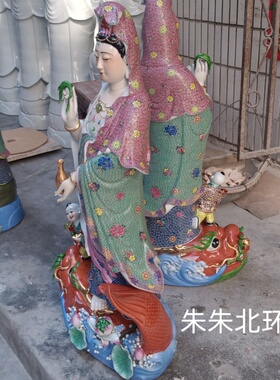 景德镇雕塑瓷器童子鳌龙观音菩萨