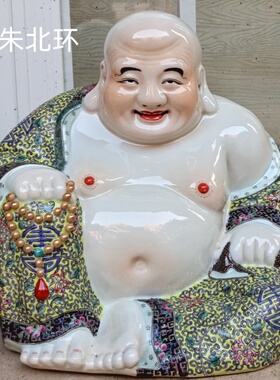 手绘雕塑招财弥勒菩萨瓷像供奉坐