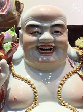 如意中式风陶瓷布袋罗汉弥勒佛像