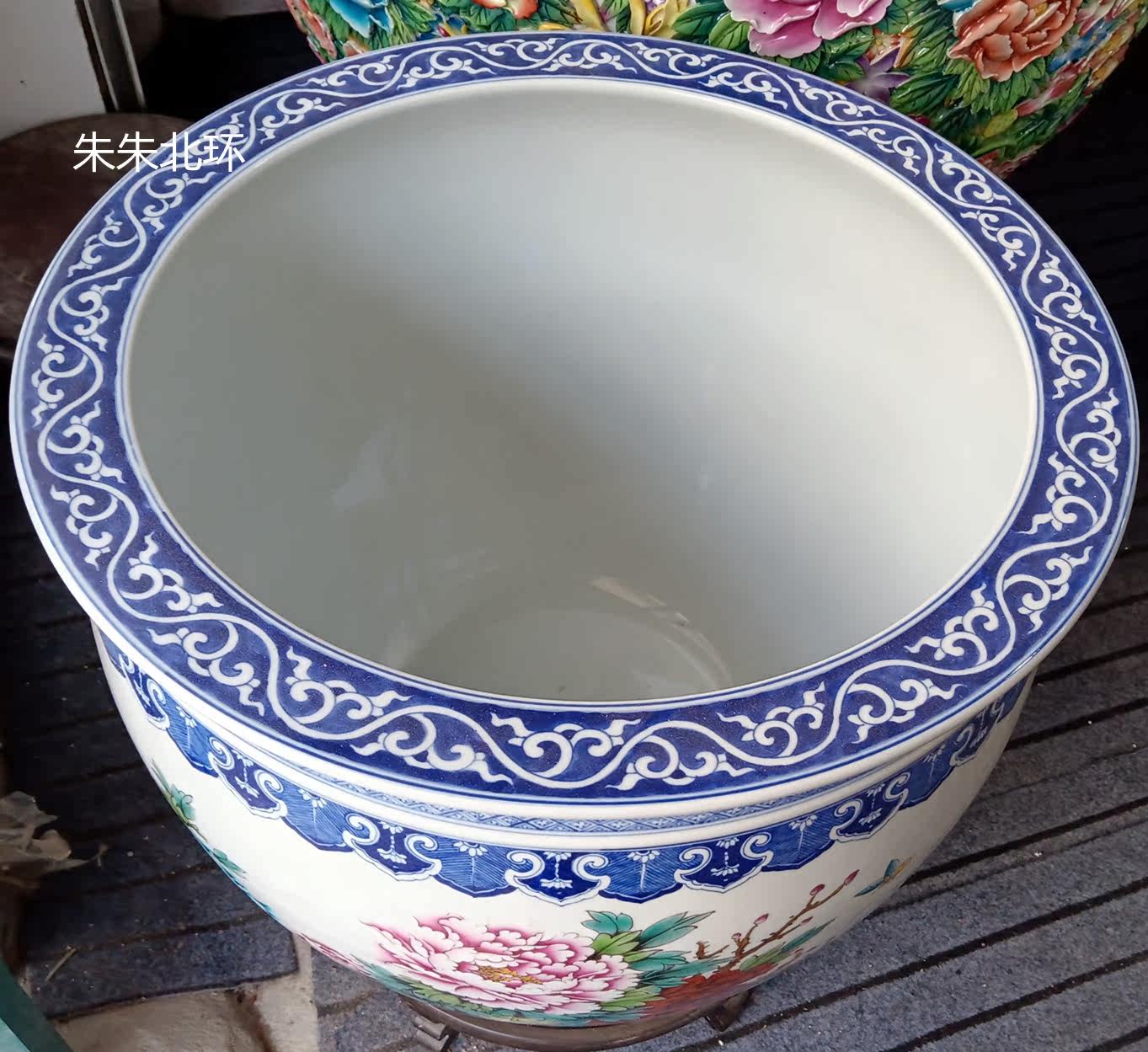 景德镇陶瓷鱼缸手绘粉彩牡丹书画卷轴缸招财装饰风水缸莲子缸大缸