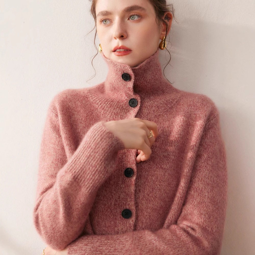 2025秋冬新款高领羊绒针织开衫女士休闲宽松羊毛外套纯色百搭毛衣,淘宝优惠券,粉丝福利购,淘宝优惠卷