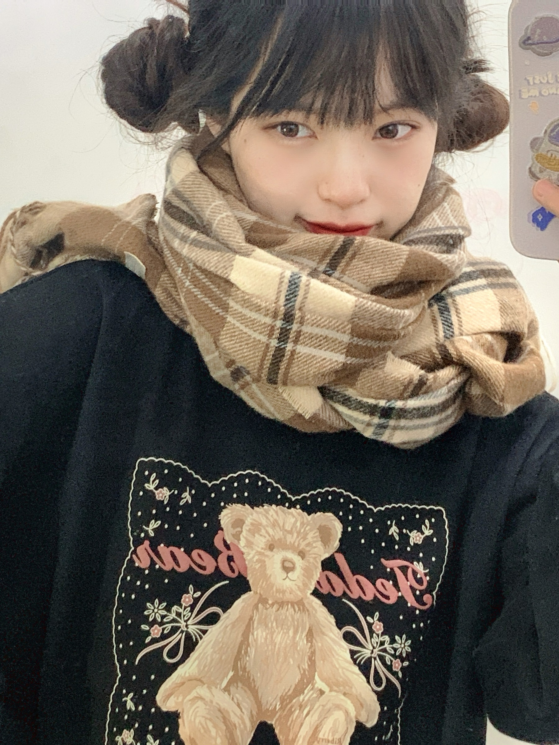 星月豚骨秋冬季仿羊绒格子保暖情侣百搭韩系学生小众礼物JK围巾女 - 图2