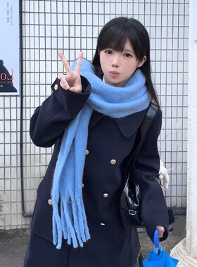 星月豚骨“抱抱小熊”北海道蓝色围巾冬季保暖旅游出片雪地男女款