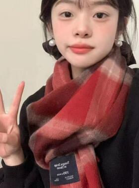 送礼推荐高级感红色纯羊毛围巾