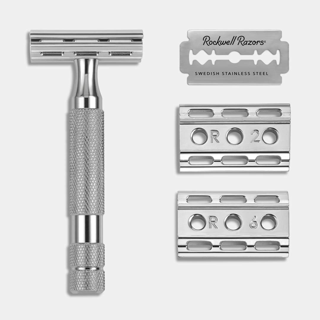 Rockwell-镀铬锌合金 6C 精密6档可调节剃须间隙 双刃安全剃须刀 - 图0