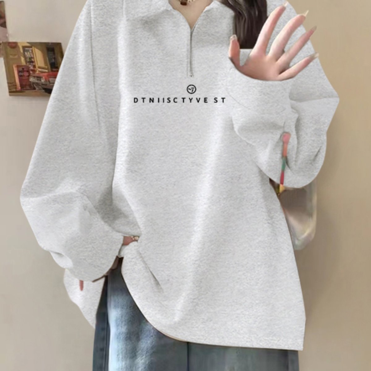 纯棉polo领半拉链卫衣女春秋款美式宽松oversize休闲百搭慵懒上衣,淘宝优惠券,粉丝福利购,淘宝优惠卷