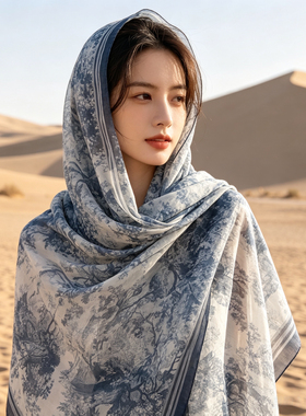 高品质100%桑蚕丝真丝丝巾女夏季高级感民族风防晒空调房披肩薄款