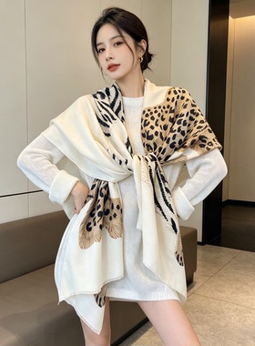 欧美风高级感轻奢豹纹围巾女夏季防晒薄款2026新款空调房披肩丝巾