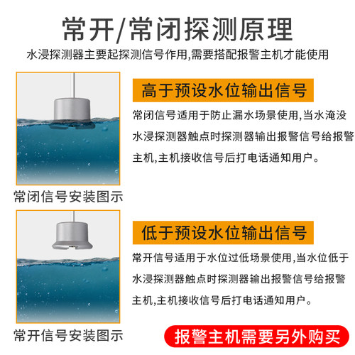 12V24V有线水浸探测器基站水浸传感器水浸探头水位检测漏水报警 - 图1